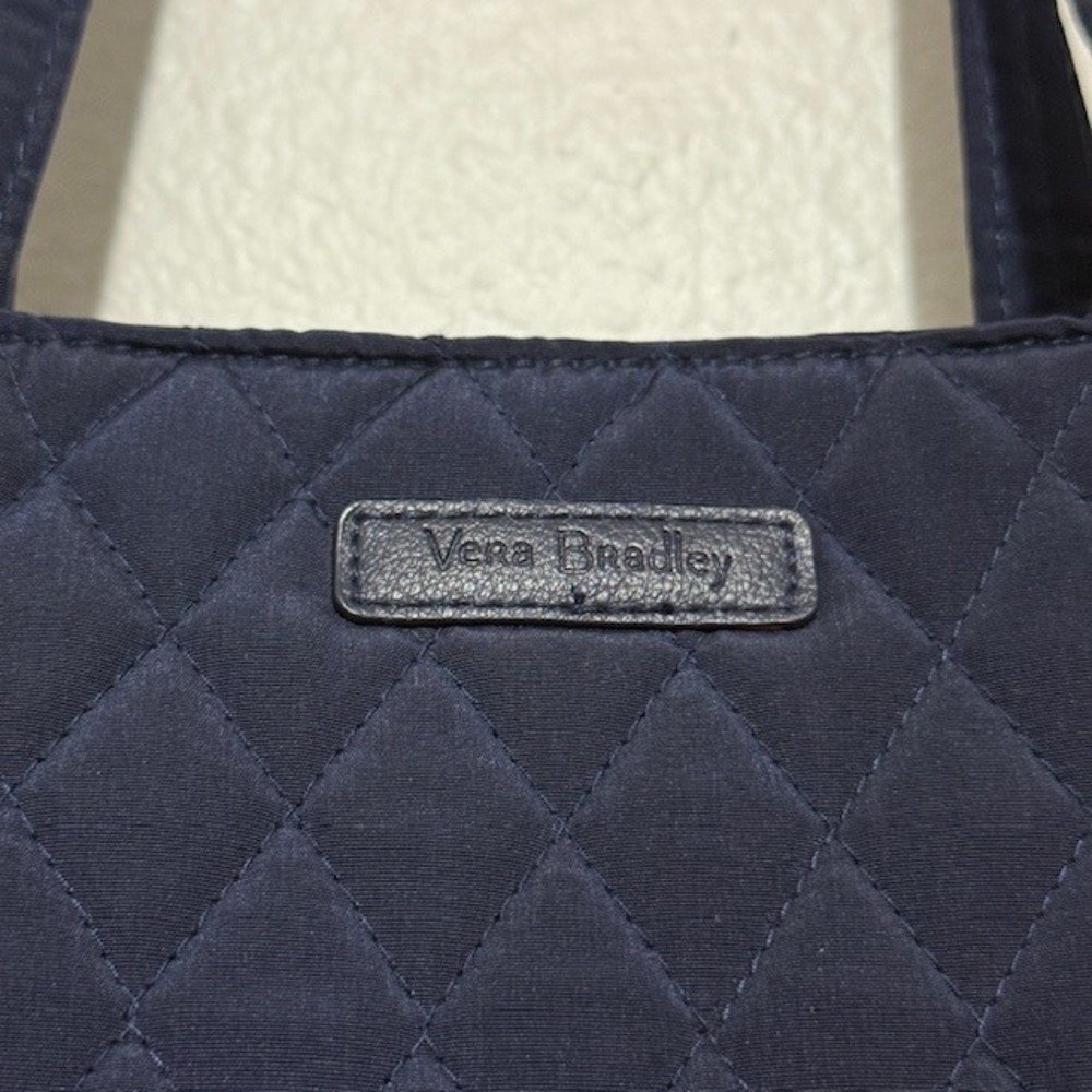 Vera Bradley Navy Blue Quilted Tote Bag Floral Interior Shoulder Bag - Picture 7 of 7